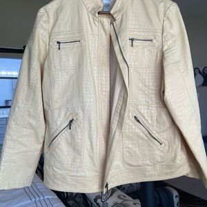 Chico's Faux Snake Skin Pale Yellow Zip-Up Jacket